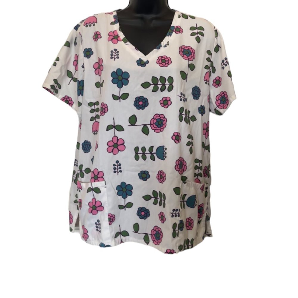 Women's Cute Floral Scrub Top Size M